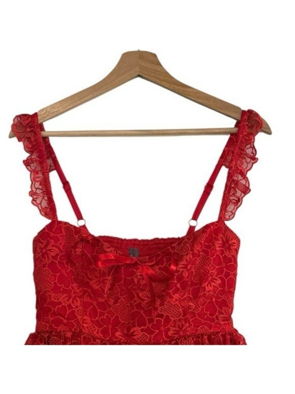 ANTHROPOLOGIE Ruffle Strap Corset Lace Mini Dress Lipstick Red Size XS NEW - Picture 4 of 10